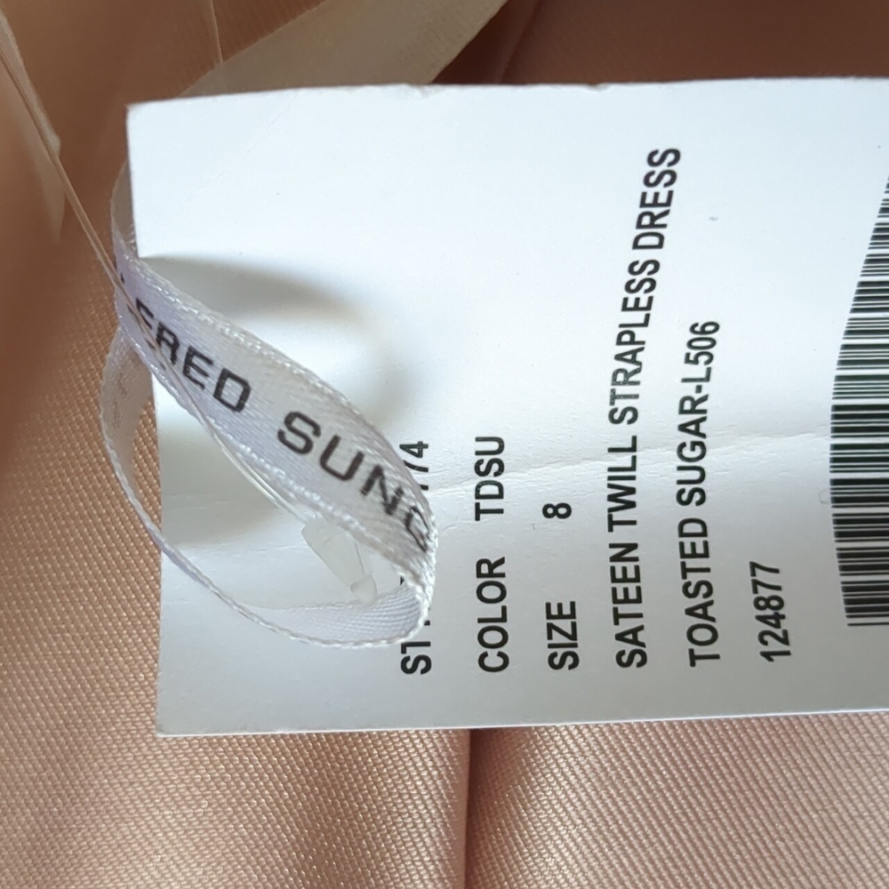 Alfred Sung Sateen Twill Strapless Notch Neck Bridesmaid Dress in Toasted Sugar - Picture 8 of 9